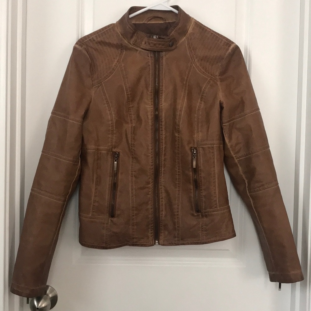 Max Studio women’s brown faux leather biker jacket